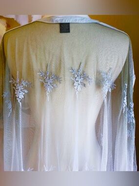 Floral Lace Embellished Flowing Ombre Mesh Open Kimono Cardigan OSFA